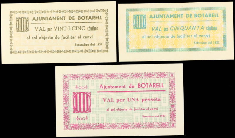 Lote de 3 billetes 25, 50 Céntims y 1 Pesseta. Setembre 1937. Aj. de BOTARELL. S...