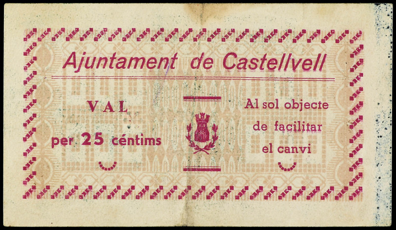 25 Cèntims. Novembre 1937. Aj. de CASTELLVELL. Acento agudo en Anverso y reverso...