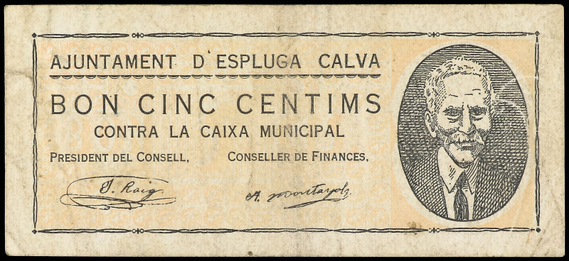 5 Cèntims. Aj. d´ESPLUGA CALVA. (algo sucio). AT-953. MBC+.