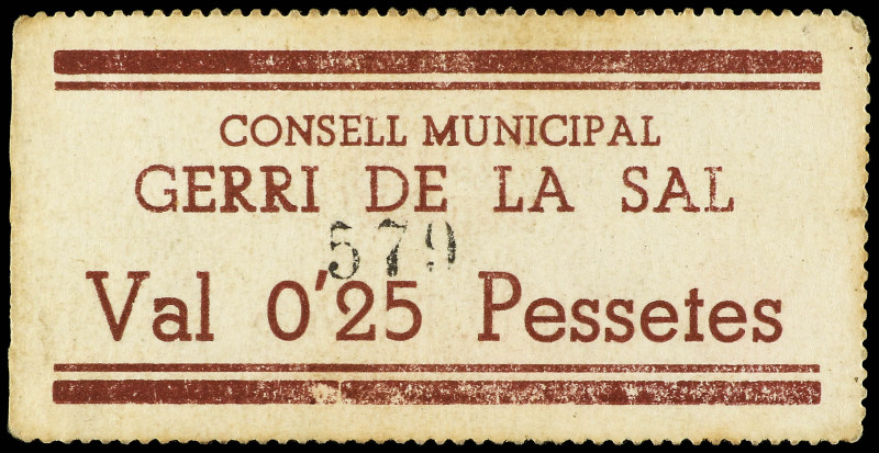 25 Cèntims. C.M. de GERRI DE LA SAL. RARO. AT-1116. MBC+.