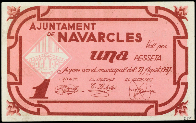 1 Pesseta. 27 Agost 1937. Aj. de NAVARCLES. AT-1641. SC.