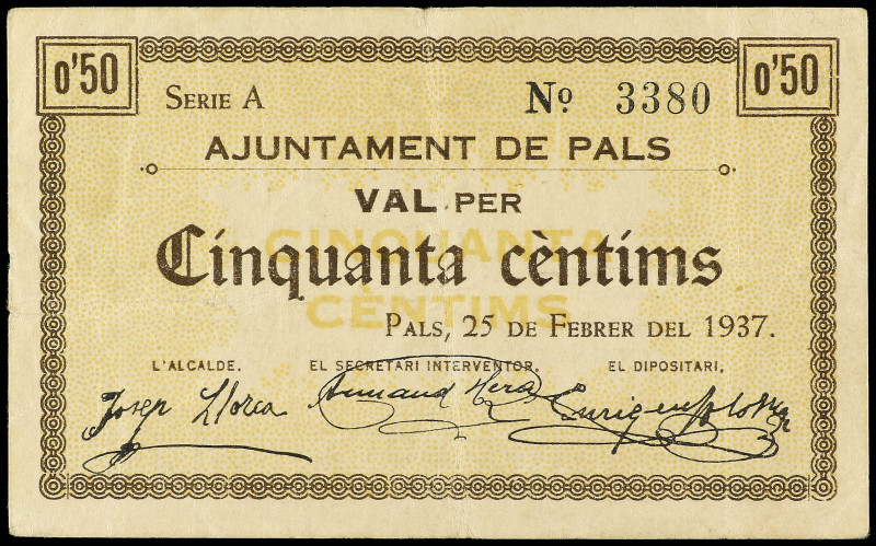 50 Cèntims. 25 Febrer 1937. Aj. de PALS. ESCASO. AT-1776. MBC+.