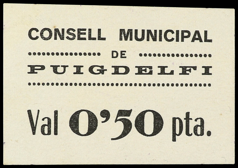 50 Cèntims. C.M. de PUIGDELFI. MUY RARO. AT-2033; RGH-9491. SC-.