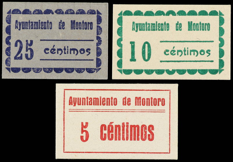 Serie 3 billetes 5, 10 y 25 Céntimos. Ay. De MONTORO (Córdoba). Cartulina. El de...