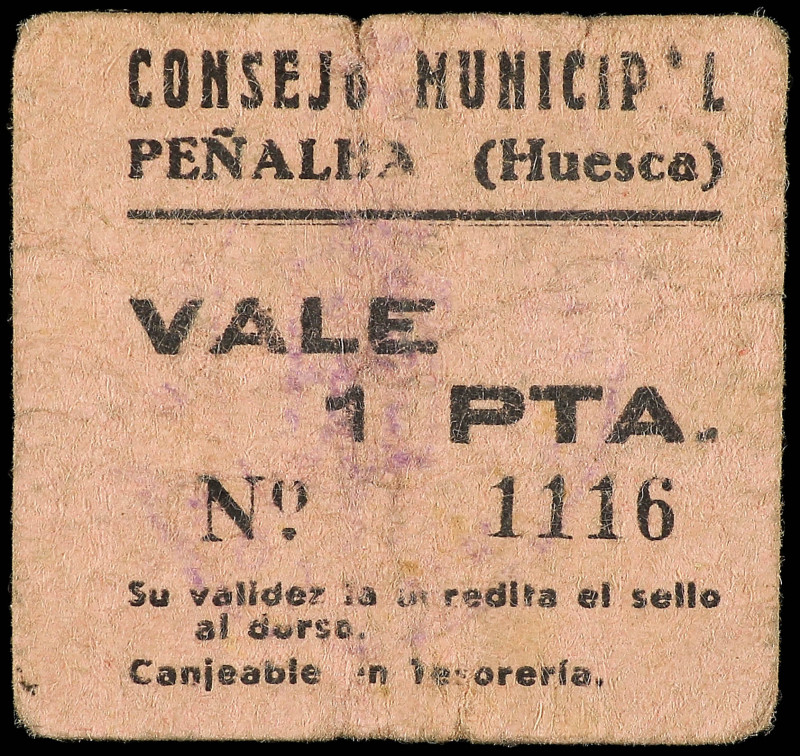 1 Peseta. C.M. de PEÑALBA (Huesca). RGH-4133. MBC-.