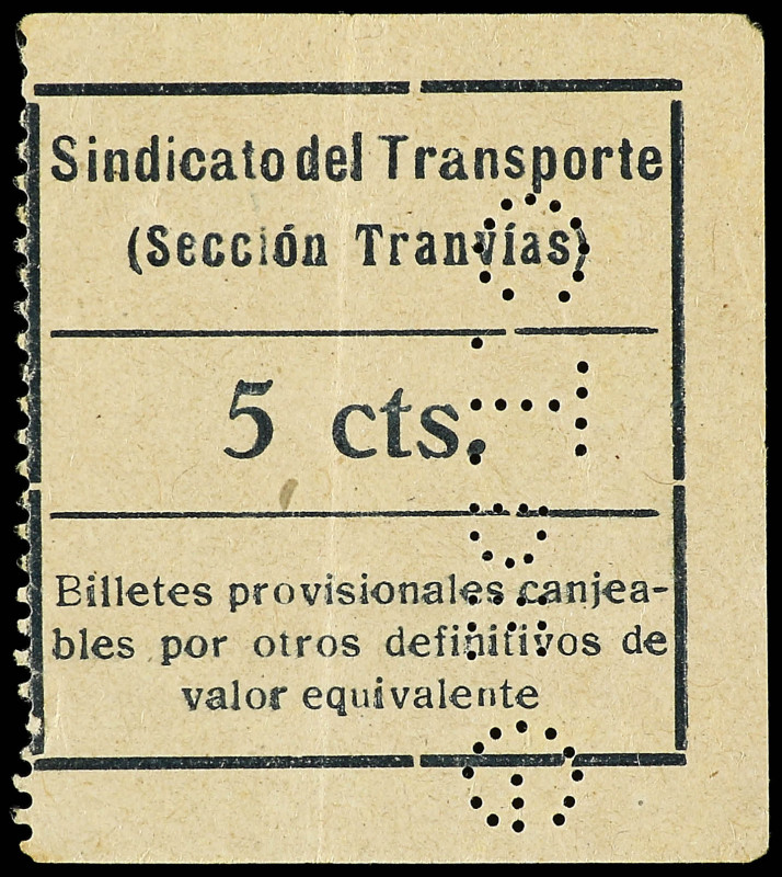 5 Céntimos. SINDICATO DEL TRANSPORTE (SECCIÓN TRANVÍAS). GIJÓN. C.T. de G. en ta...