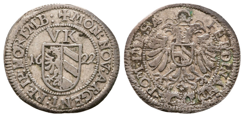 Germany. Nürnberg AD 1622. 
5 Kreuzer AR

18 mm, 1,01 g



Very Fine