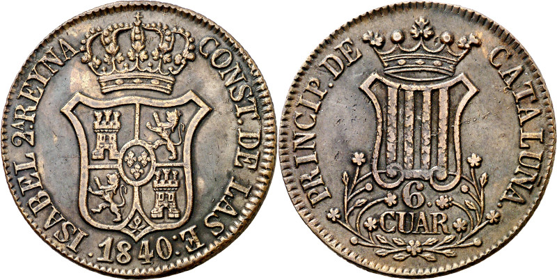 1840. Isabel II. Barcelona. 6 cuartos. (AC. 21). 14,51 g. MBC+. 

1840. Isabel...