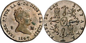 1847. Isabel II. Segovia. 2 maravedís. (AC. 59). 2,52 g. EBC/EBC+. 

1847. Isabel II. Segovia. 2 maravedis. (AC. 59). 2,52 g. EBC/EBC+.