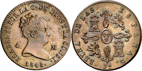 1842. Isabel II. Jubia. 4 maravedís. (AC. 70) (C. & N. 121). Manchitas. Bella. Rarísima. 4,73 g. EBC/EBC+. 

1842. Isabel II. Jubia. 4 maravedis. (A...