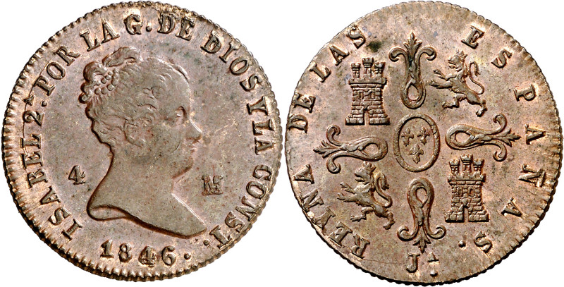 1846. Isabel II. Jubia. 4 maravedís. (AC. 72) (C. & N. 123). Bella. 4,62 g. EBC/...