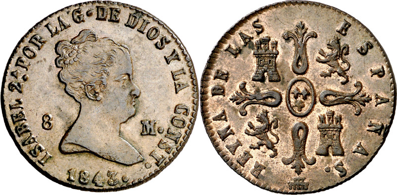 1843. Isabel II. Segovia. 8 maravedís. (AC. 130). Bella. 10,61 g. EBC+. 

1843...