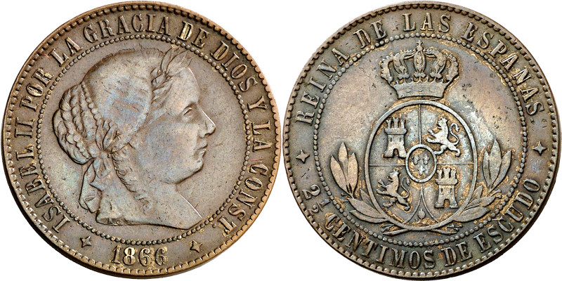 1866. Isabel II. Jubia. 2 1/2 céntimos de escudo. (AC. 234) (C. & N. 166). Sin O...