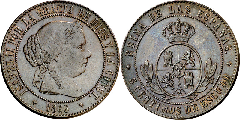 1866. Isabel II. Jubia. 5 céntimos de escudo. (AC. 247) (C. & N. 170). Sin OM. R...