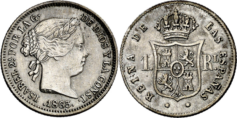 1863. Isabel II. Barcelona. 1 real. (AC. 290). 1,26 g. MBC/MBC+. 

1863. Isabe...