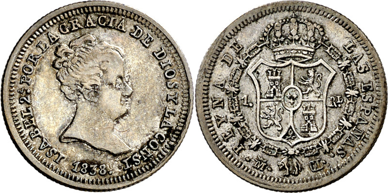 1838. Isabel II. Madrid. CL. 1 real. (AC. 292). 1,48 g. MBC-/MBC. 

1838. Isab...