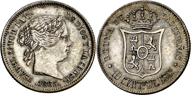 1865. Isabel II. Sevilla. 10 céntimos de escudo. (AC. 342). 1,28 g. EBC-. 

18...