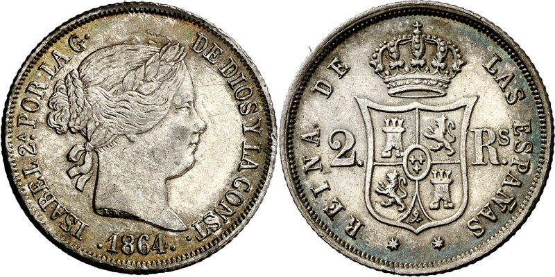 1864. Isabel II. Sevilla. 2 reales. (AC. 402). 2,58 g. EBC. 

1864. Isabel II....