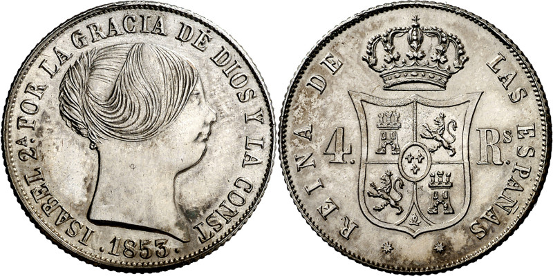 1853. Isabel II. Barcelona. 4 reales. (AC. 426). Limpiada. 5,40 g. (EBC). 

18...