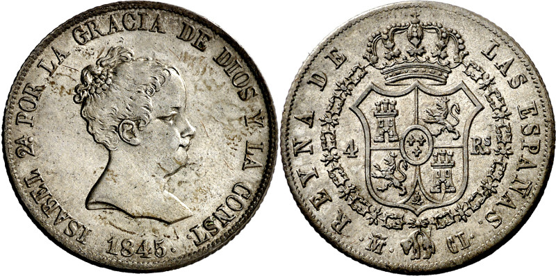 1845. Isabel II. Madrid. CL. 4 reales. (AC. 452). Bella. Brillo original. Rara y...