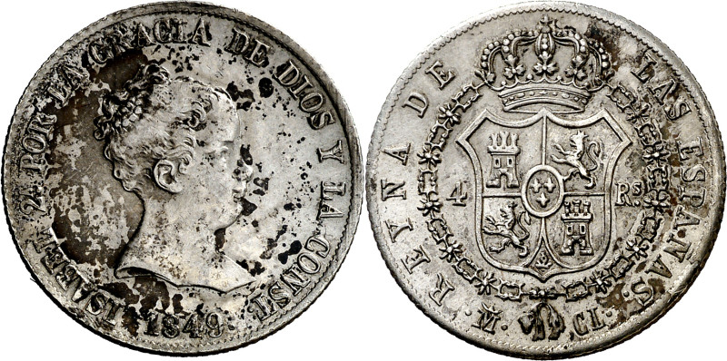 1849. Isabel II. Madrid. CL. 4 reales. (AC. 454). Manchitas en anverso. 5,27 g. ...