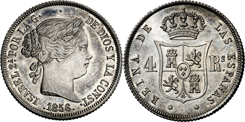 1856. Isabel II. Madrid. 4 reales. (AC. 462). Mínima marquita. Muy bella. Rara y...