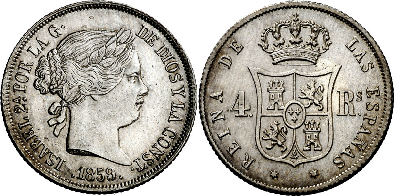 1859. Isabel II. Madrid. 4 reales. (AC. 465). Bella. 5,24 g. EBC. 

1859. Isab...