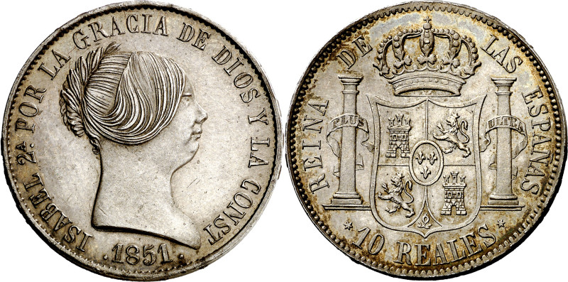 1851. Isabel II. Madrid. 10 reales. (AC. 525). Bella. Rara así. 13,09 g. EBC+/S/...