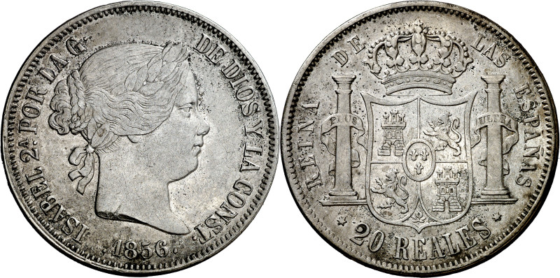 1856. Isabel II. Madrid. 20 reales. (AC. 612). 25,73 g. MBC+. 

1856. Isabel I...