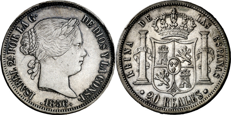 1856. Isabel II. Sevilla. 20 reales. (AC. 633). Leves marquitas. Bella. Rara así...