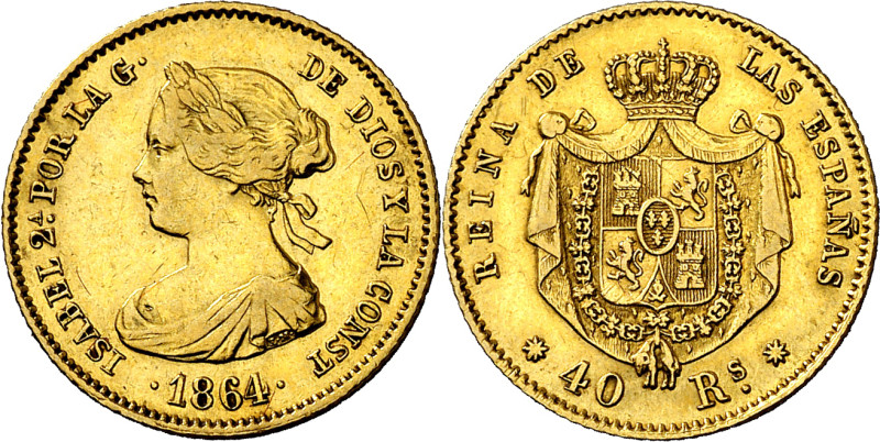 1864. Isabel II. Barcelona. 40 reales. (AC. 678). Muy rara. 3,31 g. MBC+. 

18...