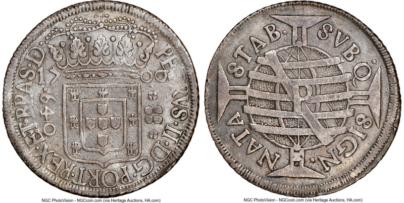 Pedro II 640 Reis 1700-P AU Details (Cleaned) NGC, Pernambuco mint, KM90.2, LMB-...