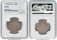 José I 300 Reis 1754-R AU55 NGC, Rio de Janeiro mint, KM186, LMB-261. In excellent condition for the type, the dappled surfaces only add to the define...