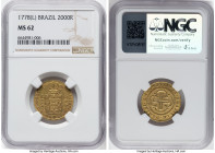 Maria I & Pedro III gold 2000 Reis 1778-(L) MS62 NGC, Lisbon mint, KM209, LMB-450. In excellent condition and a sought-after grade, this coin has a su...