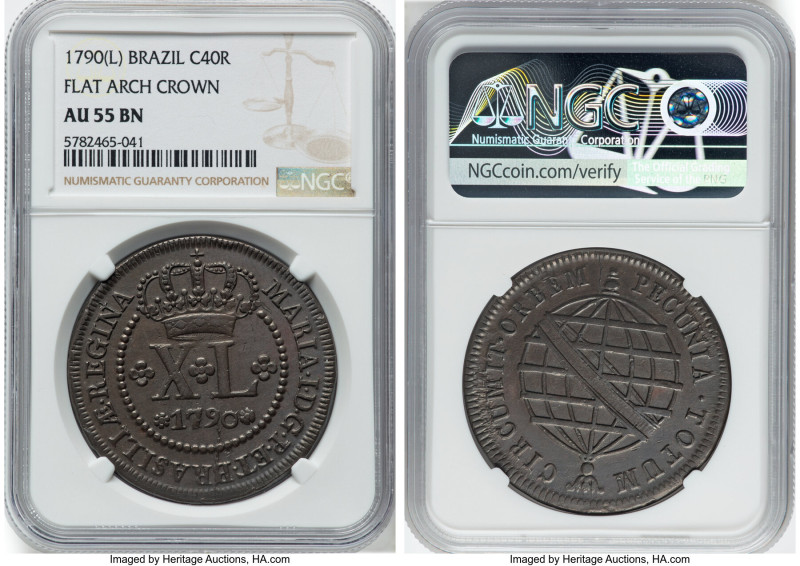 Maria I 40 Reis 1790-(L) AU55 Brown NGC, Lisbon mint, KM217.1, LMB-319. From the...