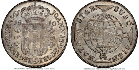 João Prince Regent "REGENES" 960 Reis 1810-B AU Details (Cleaned) NGC, Bahia mint, KM307.1, LMB-395b. Regenes variety. Overstruck on a Spanish Colonia...