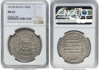João Prince Regent 960 Reis 1815-B MS62 NGC, Bahia mint, KM307.1, LMB-400. Overstruck on a Spanish Colonial 8 Reales. From the Sant'Anna Collection HI...