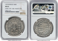 João Prince Regent 960 Reis 1815-B MS62 NGC, Bahia mint, KM307.1, LMB-400. Overstruck on a Mexico Charles IV Colonial 8 Reales. From the Sant'Anna Col...