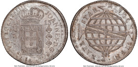 João Prince Regent 960 Reis 1813-R MS61 NGC, Rio de Janeiro mint, KM307.3, LMB-423. Overstruck on a Chile Charles IV 8 Reales 1804 So-FJ. Broad flan w...