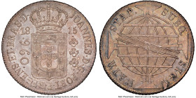 João Prince Regent 960 Reis 1815-R MS64 NGC, Rio de Janeiro mint, KM307.3, LMB-425. Overstruck on an Argentina "Sun Face" 8 Reales 1813 PTS-J. A near-...
