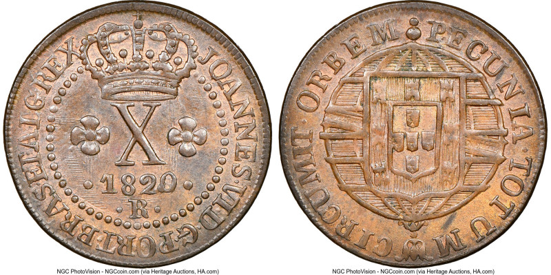 João VI 10 Reis 1820-R MS64 Brown NGC, Rio de Janeiro mint, KM314.1, LMB-502. Ju...