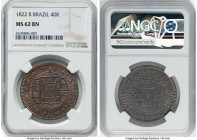 Joao VI 40 Reis 1822-R MS62 Brown NGC, Rio de Janeiro mint, KM319.1, LMB-519. The single-finest example at NGC graced with pooling luster at the perip...