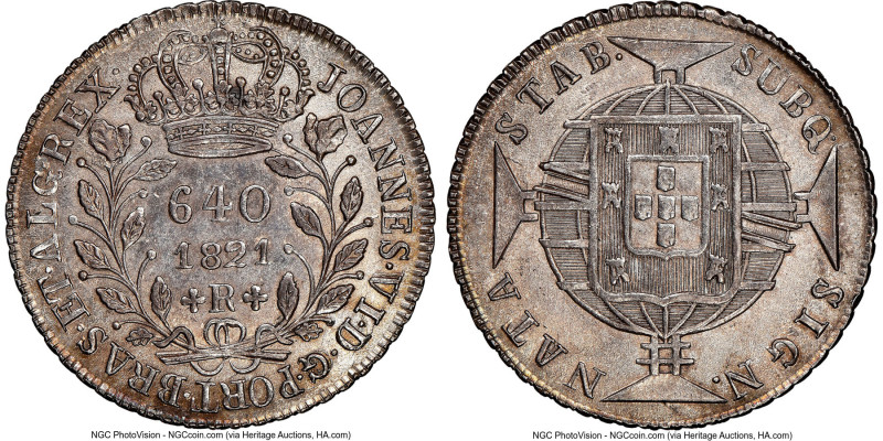 João VI 640 Reis 1821-R MS62 NGC, Rio de Janeiro mint, KM325.2, LMB-474. An appe...