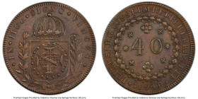 Pedro I 40 Reis 1824-R AU50 Brown PCGS, Rio de Janeiro mint, KM363.1. An attractive coin in an affordable grade, this example exhibits the most minima...