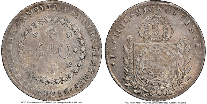 Pedro I 640 Reis 1825-R AU58 NGC, Rio de Janeiro mint, KM367, LMB-501. A pleasin...