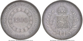 Pedro II silver Pattern 1200 Reis 1841 AU Details (Scratches) NGC, Rio de Janeiro mint, KM-Pn67, LMB-E115. A scintillating and elusive Pattern issue o...