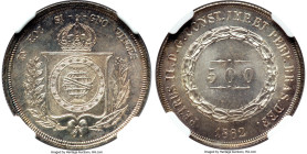 Pedro II 500 Reis 1862 MS66+ NGC, Rio de Janeiro mint, KM464, LMB-595. A show-stopping representative of a rather ubiquitous type, certified at the pe...