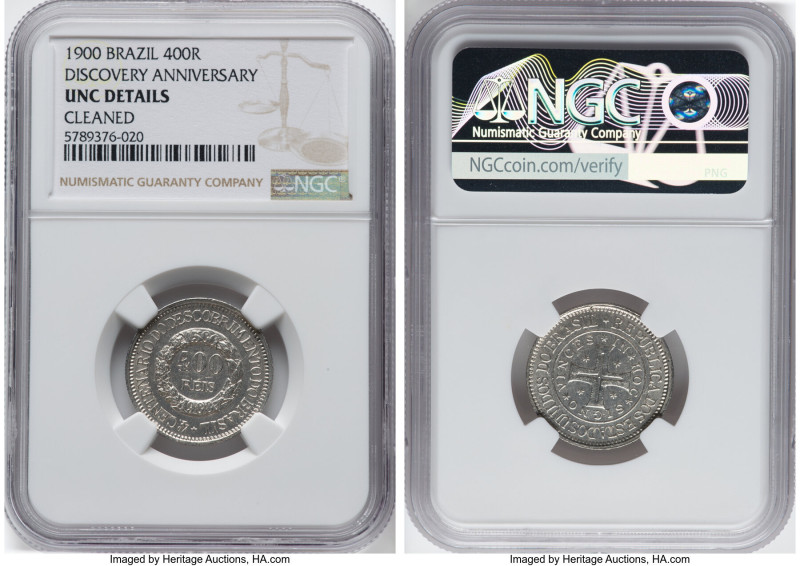 Republic "400th Anniversary of Discovery" 400 Reis 1900 UNC Details (Cleaned) NG...