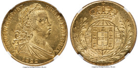 João VI gold 6400 Reis (Peça) 1822 MS63 NGC, Lisbon mint, KM364. Sharp detailing accompanied by original color illuminates this uncommon issue. From t...