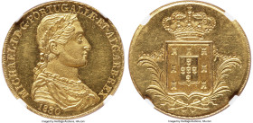 Miguel gold 7500 Reis (Peça) 1830 MS61 NGC, KM397, Gomes-16-01. A coin with Prooflike characteristics a bold edge, this example boasts radiant color w...